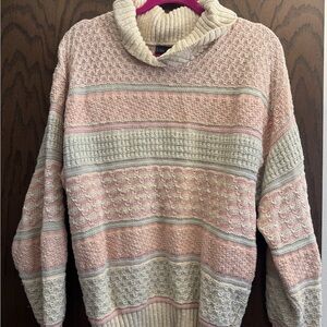 Chaps Pink and Gray Cowl Neck Sweater